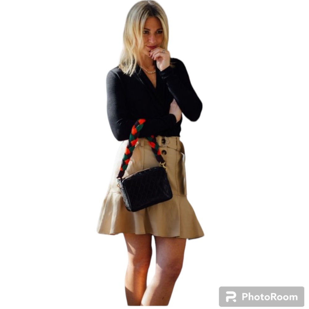 A.L.C. Miley Fluted Belted Linen Blend Mini Skirt Size 14 - Picture 2 of 11